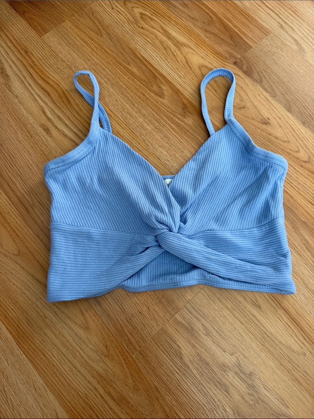 Aritzia Wilfred Light Blue Ribbed Twist-Front Camisole